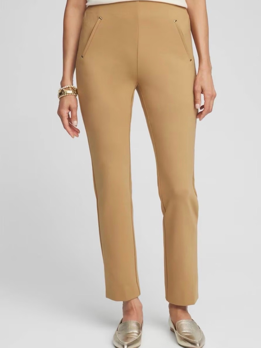 Chicos So Slimming Juliet Slim Leg Ankle Pants Size 14 (2.5) Tan Ponte‎ NWT